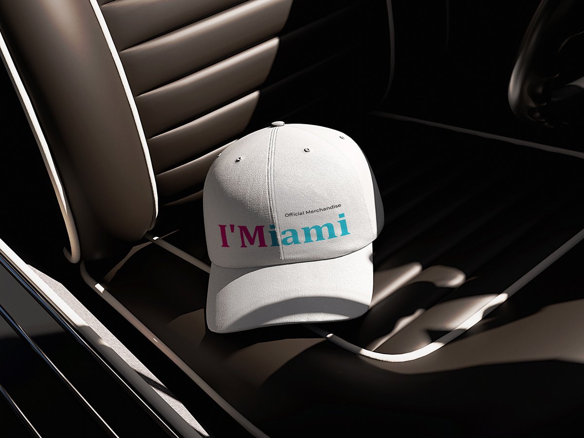 I'Miami cap on the leather seat of a classic car